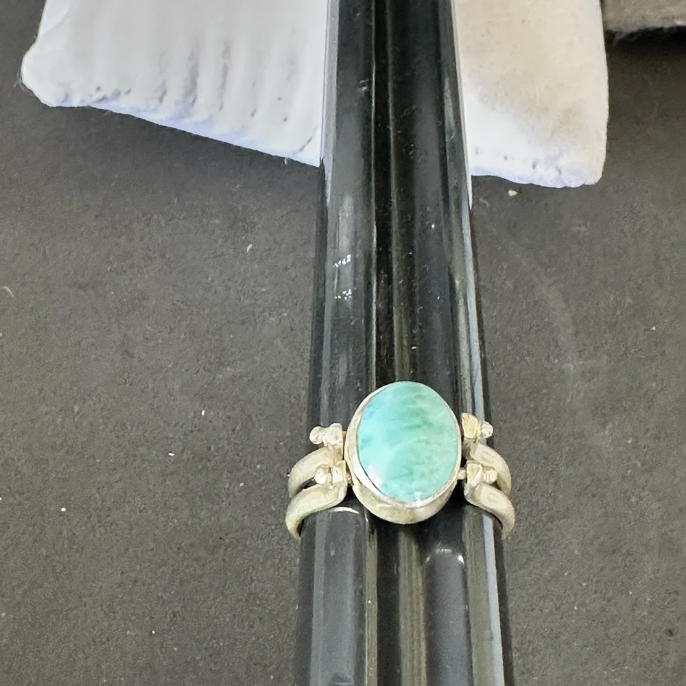Sterling silver Larimar and pink conch Ring size 9. 925 - Picture 5 of 14